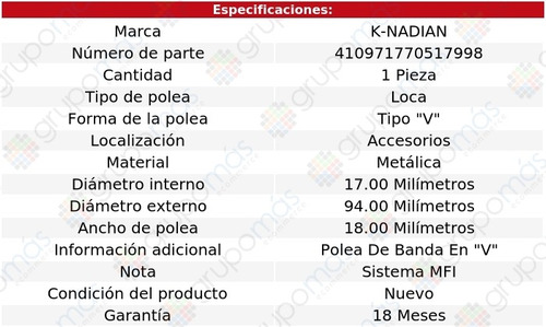 Polea Accesorios Metalica Tipo  V  Charade L4 1.3l 90 Foto 3