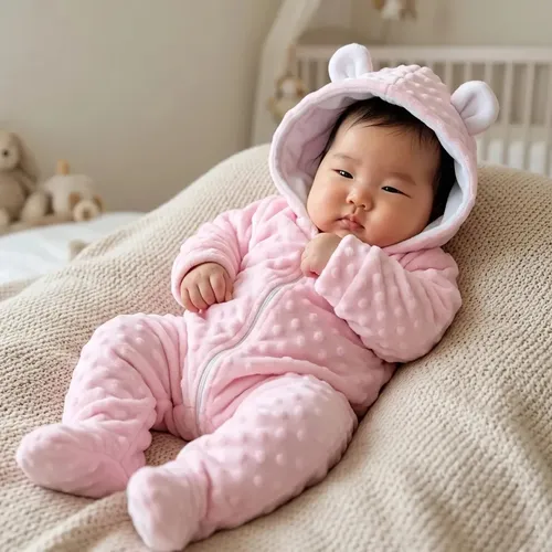Macacão Inverno Bebê Pipoquinha Soft Macio Quentinho Rosa C/ Touca G