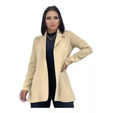 Blazer Bege Longo Neoprene Casual E Social Colorido Verão