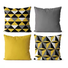 Kit 4 Capas De Almofadas Geometrica Preto Cinza E Amarelo