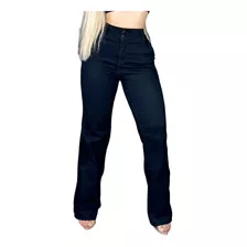 Calça Jeans Feminina Pantalona Wide Leg Lycra Cintura Alta