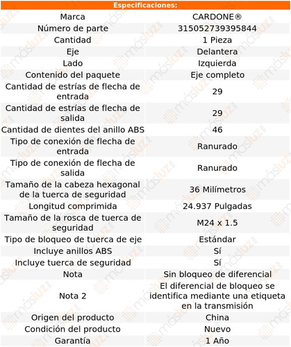 (1) Flecha Homocintica Del Izq Infiniti I30 96/99 Cardone Foto 4