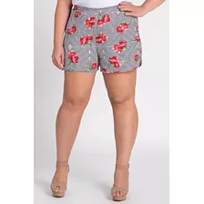 Shorts Feminino Plus Size Viscose Elastano Estampado - Seren