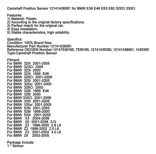 Sensor Posicin rbol Levas For Bmw E39 E46 E53 E60 325ci Foto 5