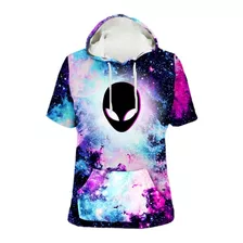 Camisa Com Gorro Bolso Galáxia Tumblr Alien 3d Roxo Et Star