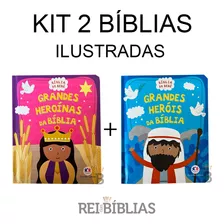 Kit 2 Bíblias Infantis Ilustrada - Grandes Heróis E Heroínas Da Bíblia