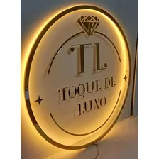 Placa Letreiro Logo Com Led Neon 60x60cm Redondo Grande