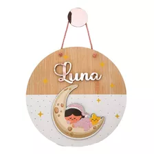 Porta Maternidade Enfeite Quadro Menina Lua Luna Rose Rosa