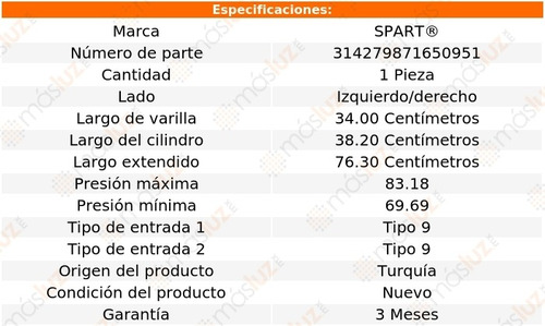 (1) Amortiguador Cofre Izq/der Audi S4 16/19 Spart Foto 2