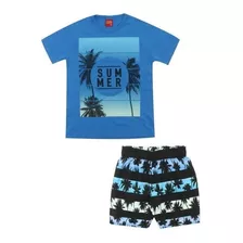 Conjunto Camisa+bermuda Original Kyly Infantil Praia +nf