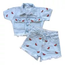 Conjunto Jeans Infantil Blogueirinha Short Melancia Cropped 