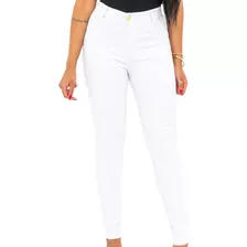 Calça Jeans Branca Feminina Cintura Alta Cos Alto Com Lycra