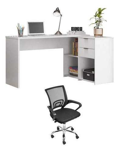 Conjunto 2 Peças Com Mesa Escritório Em L Nt 2060 E Wt Branco/preto