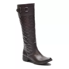 Bota Montaria Feminina Cano Longo Matelasse Fivela Couro 