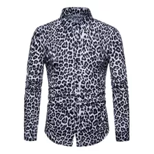 Camisa De Manga Larga Con Estampado De Leopardo Para Hombre