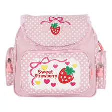 Mochila Escolar Bordada De Fresas Para Niños S L