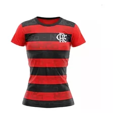 Camiseta Feminina Flamengo Vermelha E Preta Licenciada
