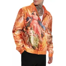 Chaqueta Hombre De Cremallera Y Pintura Religiosa En Naranja