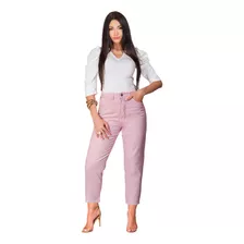 Calça Feminina Sarja Mom Acinturada Moda Trabalho Elegante