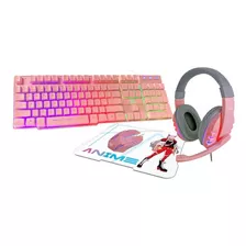 Combo Gaming Teclado + Mouse + Pad Mouse + Auricular Anime Color Del Teclado Rosa Color Del Mouse Rosa Claro