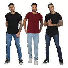 Combo 3 Calças Masculina Jeans Slim Com Elastano Kit Atacado