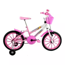 Bicicleta De Passeio Infantil Dalannio Bike Milla Aro 16 Freios V-brakes Cor Rosa/branco Com Rodas De Treinamento