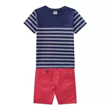 Conjunto Infantil Menino Camiseta Listrado Bermuda Paper