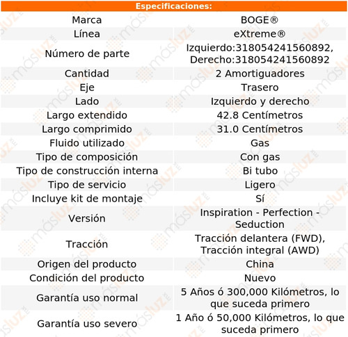 Kit 2 Amortiguadores Gas Tras Qx60 V6 3.5l 14/17 Boge Foto 2