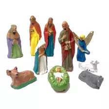 Pesebre Miniatura En Cerámica 9 Cm Color Set 10 Piezas 