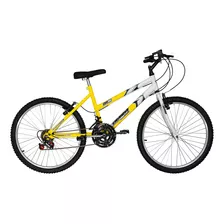 Bicicleta Feminina Amarela Aro 24 Aço Carbono 18 Velocidade