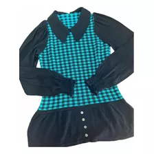 Blusa Feminina Trico Modal Manga Longa Sobreposição Xadrez