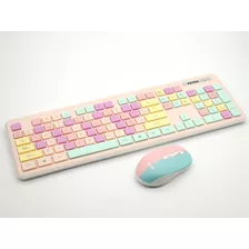 Combo Teclado Mouse Dn-c400 Multicolor Pastel Inalámbrico