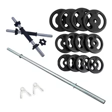 Kit 40kg Anilhas + 2 Barras 40cm + 1 Barra 120cm Fitness