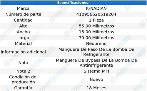Manguera De Paso K-nadian Dodge Dynasty V6 3.0l 89 Al 93 Foto 3