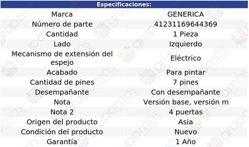 Espejo Izq Elect P/pintar C/desemp 7 Pines 330ci 01 Al 04 Foto 2