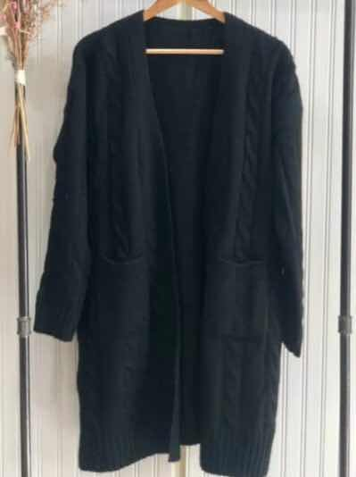 Saco Largo Maxi Trenzado Tejido C/bolsillo Mujer Abrigado