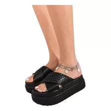 Sandalias Zueco De Mujer Con Plataforma Entera Negro Tachas