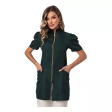 Jaleco Feminino Manga Curta Zíper Verde Musgo Mara 