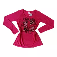 Blusa Camiseta Feminina Manga Longa Personagens Minie Disney