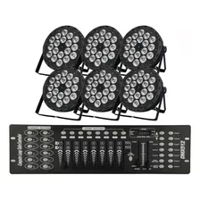 6 Canhao Refletor 18 Leds Rgbw 12w Quad Dmx 4in1 + Mesa Dmx