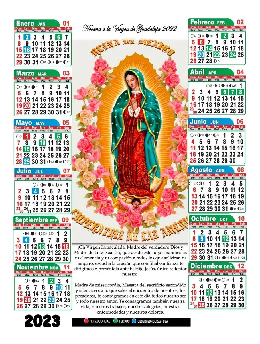 50 Calendarios Virgen De Guadalupe 23x32 Cm Mebuscar México