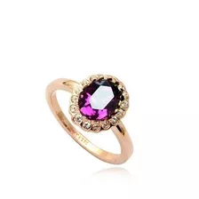 Anillo Con Cristal Morado Talla 7 Nuevo Con Estuche