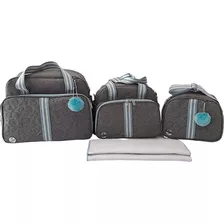 Kit Bolsa Maternidade Cinza Com Azul Bebê Ib Luxo