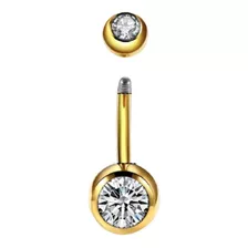 Piercing Umbigo Aço Fl. Ouro Com 2 Zircônias Cristal