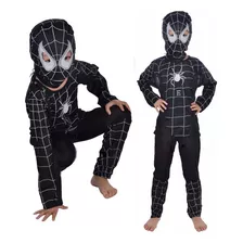 Disfraz Spiderman Negro Para Niños Con Mascara Tela Fino