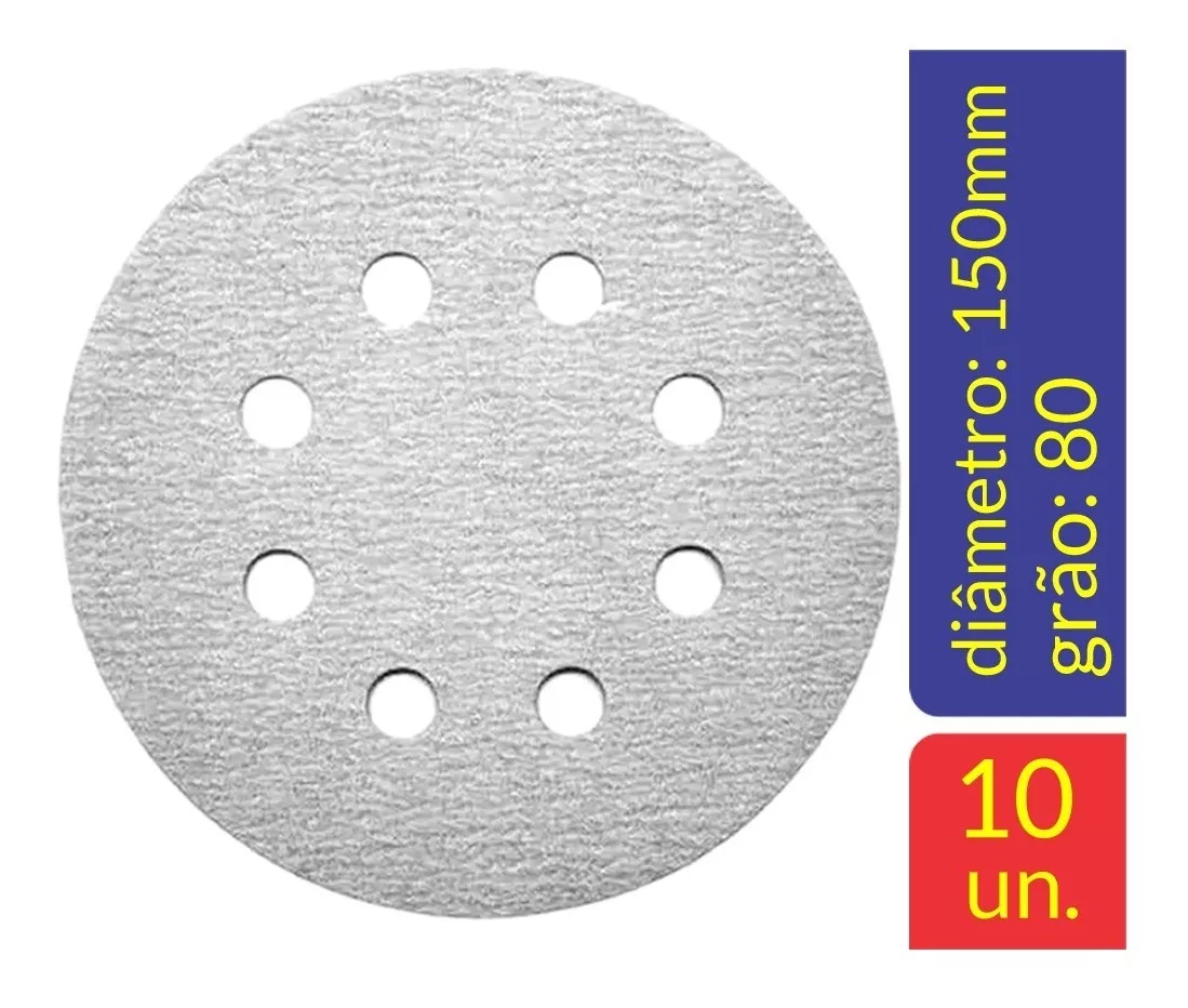 Kit 10 Un. Disco De Lixa Velcro Pluma 150mm Grão 80 Starfer