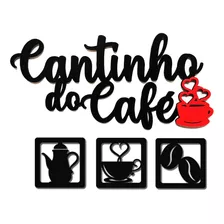 Placa Cantinho Do Café Mdf Kit 4 Peças Detalhe Vermelho