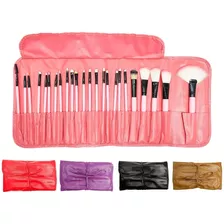 Set X24 Brochas Y Pinceles Para Maquillaje Con Estuche Color Rosa