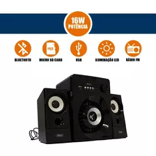 Micro System Amplificado Subwoofer 2.1 P2 Bluetooth Fm 16w 