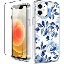 Funda Para iPhone 12 Mini, Flores/azul/rigida